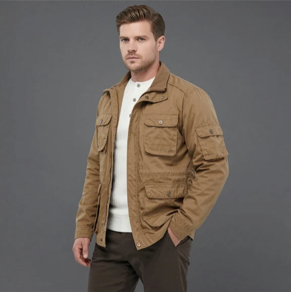 Herren Utility-Fieldjacke mit mehreren Pattentaschen und verstellbarer Taille Nord Taschen