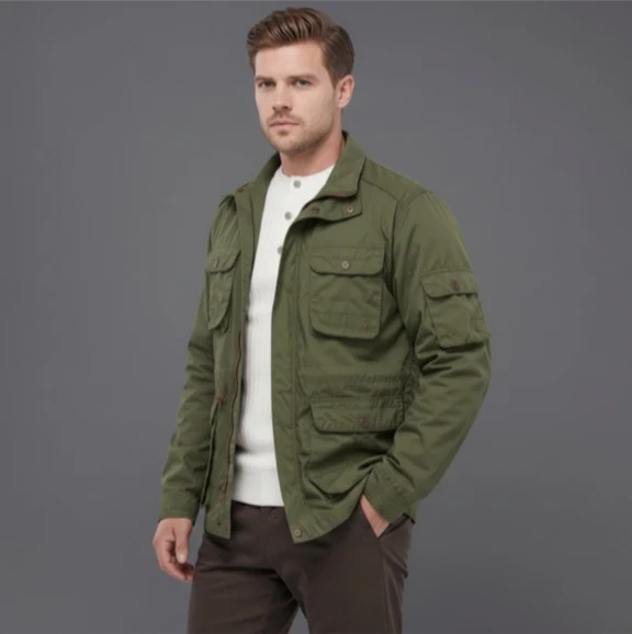 Herren Utility-Fieldjacke mit mehreren Pattentaschen und verstellbarer Taille Nord Taschen