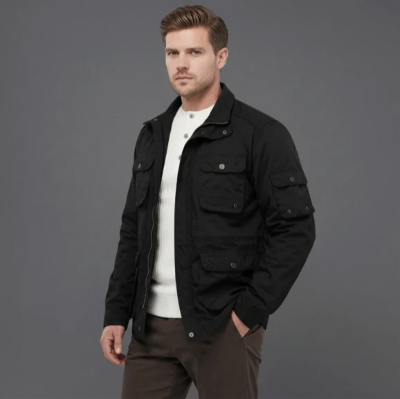Herren Utility-Fieldjacke mit mehreren Pattentaschen und verstellbarer Taille Nord Taschen
