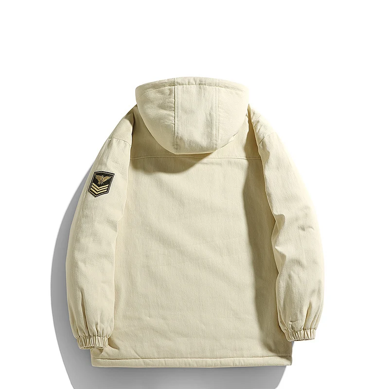 Herren Kapuzen-Canvasparka mit Teddyfleece-Innenfutter und Military‑Patch Nord Taschen