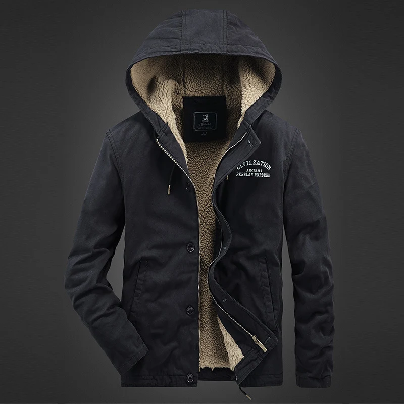Herren Kapuzen-Canvasparka mit Sherpa-Futter und Thermoisolierung Nord Taschen