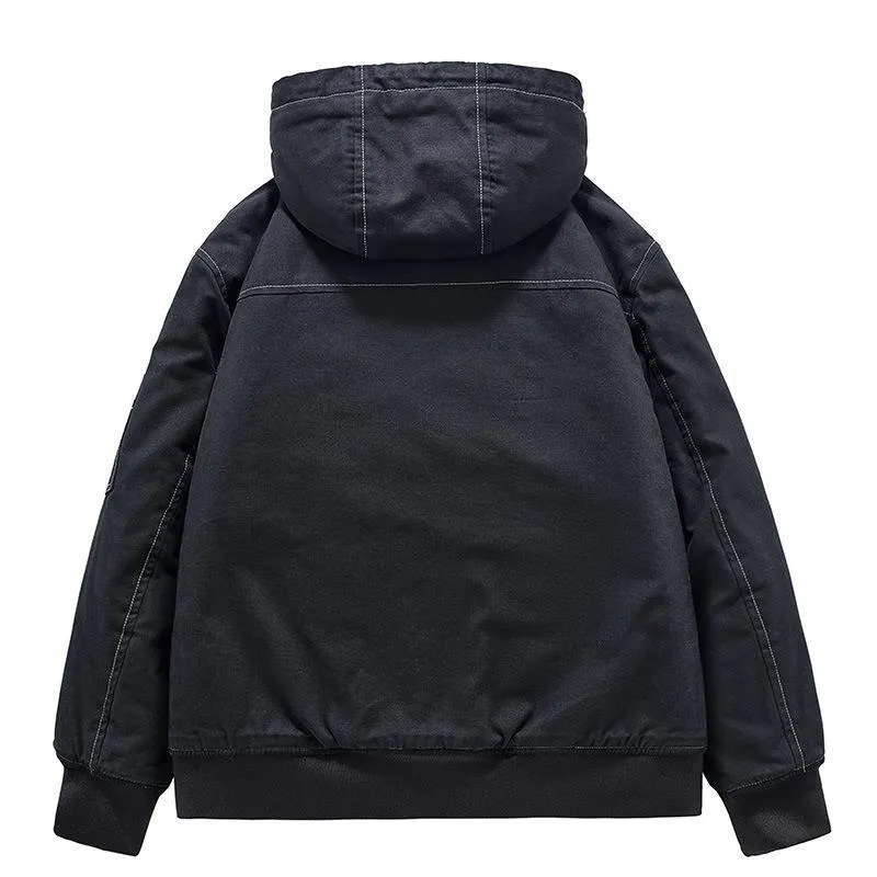 Herren Kapuzen-Canvasjacke mit Sherpa-Futter, windabweisend und Utility-Taschen Nord Taschen