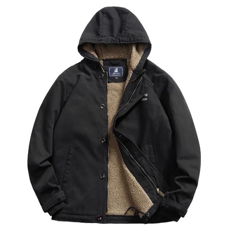 Herren Kapuzen-Canvasjacke mit Sherpa-Futter und Utility-Details Nord Taschen