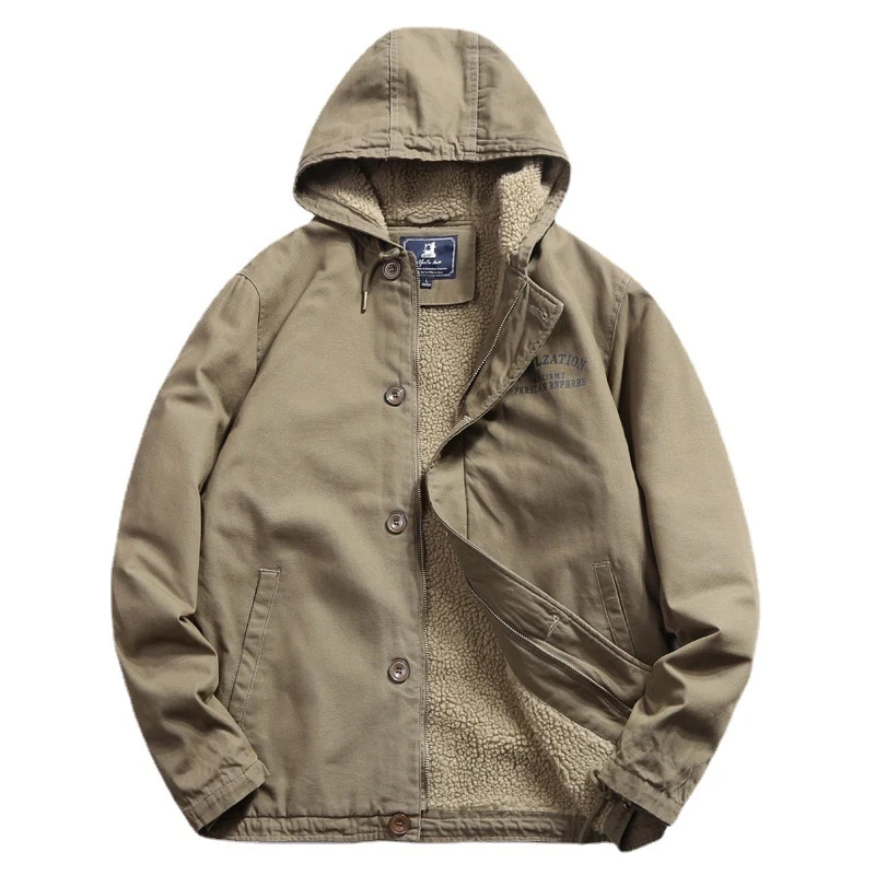 Herren Kapuzen-Canvasjacke mit Sherpa-Futter und Utility-Details Nord Taschen