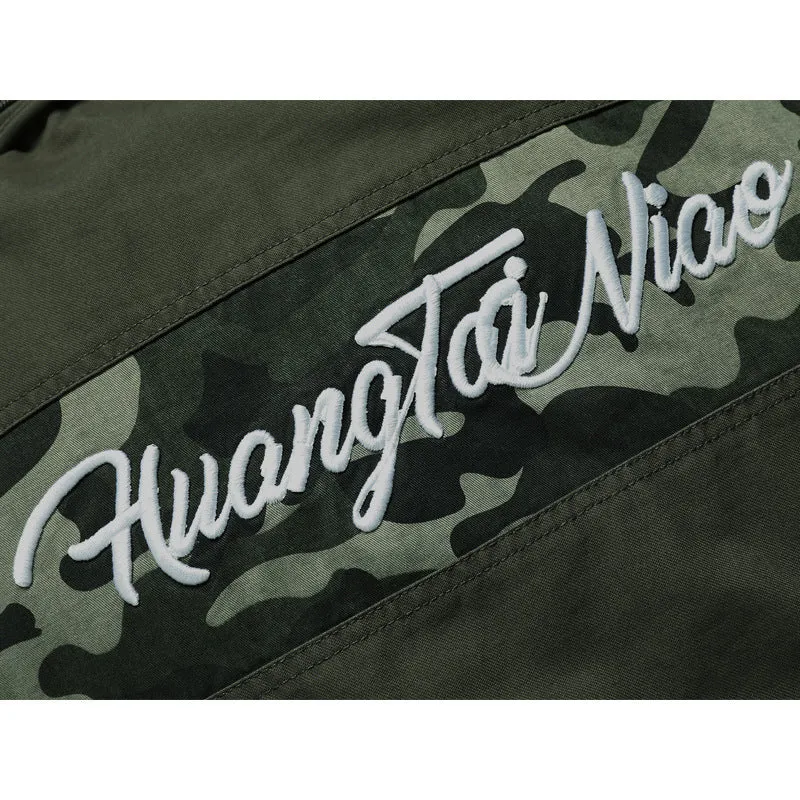 Herren Kapuzen-Canvasjacke im Military-Utility-Stil mit Camouflagemanschette und Rippbündchen Nord Taschen