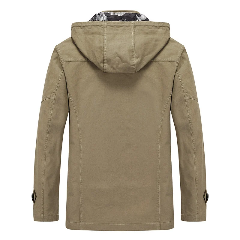 Herren Kapuzen-Canvas-Fieldjacke mit camouflage-gefütterter Innenseite und Multifunktions-Taschen Nord Taschen