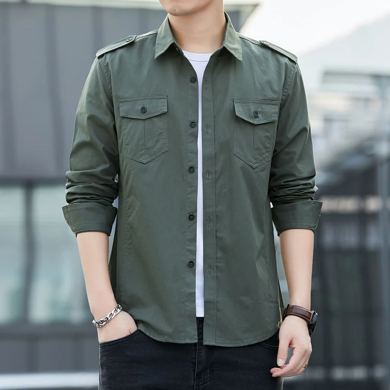 Herren legeres Utility-Overshirt aus Baumwollmix mit Schulterpatten und Pattentaschen Nord Taschen