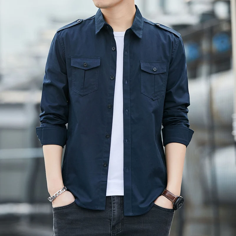 Herren legeres Utility-Overshirt aus Baumwollmix mit Schulterpatten und Pattentaschen Nord Taschen