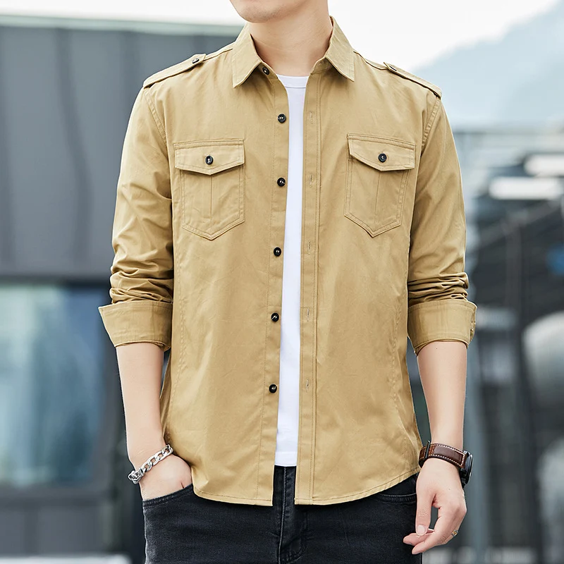 Herren legeres Utility-Overshirt aus Baumwollmix mit Schulterpatten und Pattentaschen Nord Taschen
