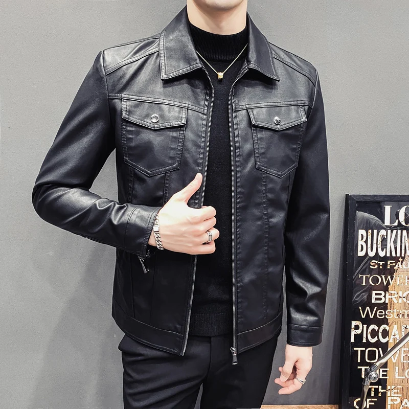 Herren Lederoptik-Truckerjacke mit Reißverschluss, Pattentaschen und taillierter Silhouette Nord Taschen