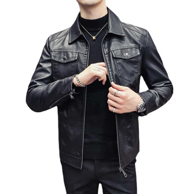 Herren Lederoptik-Truckerjacke mit Reißverschluss, Pattentaschen und taillierter Silhouette Nord Taschen