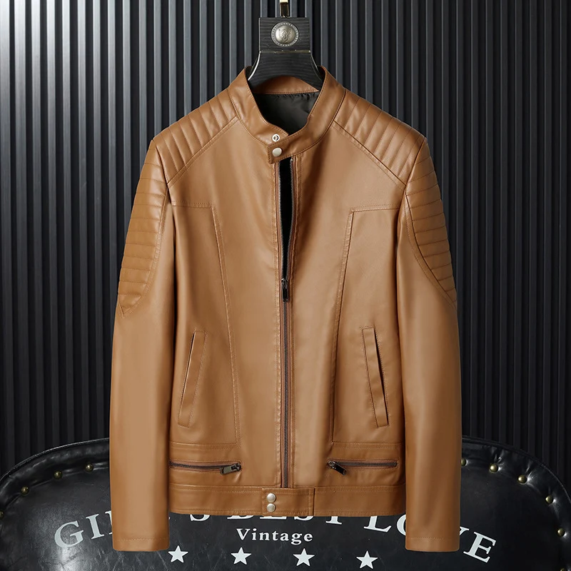Herren Kunstleder-Moto-Blouson mit gesteppter Schulterpartie, Stehkragen und Reißverschluss Nord Taschen