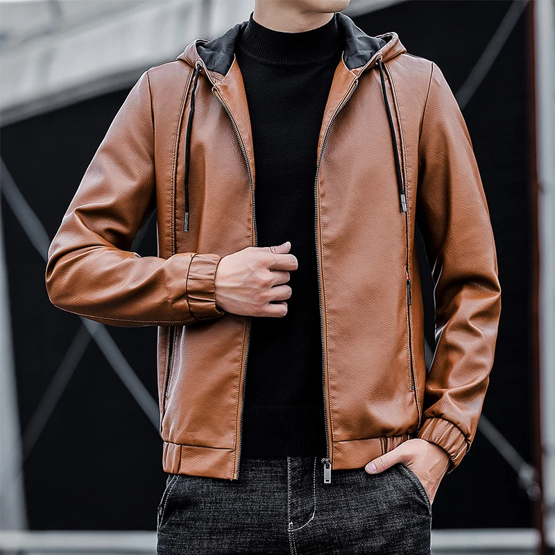 Herren Kunstleder-Kapuzenblouson mit Thermofutter und reduziertem Pilotencut Nord Taschen