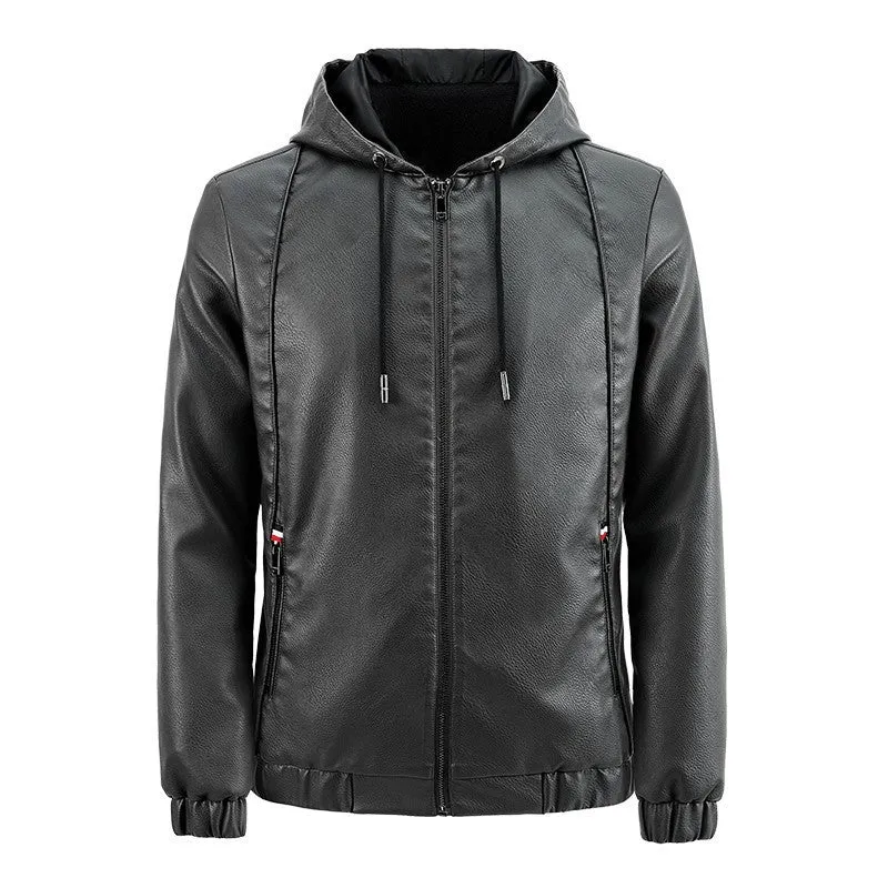 Herren Kunstleder-Kapuzenblouson mit Thermofutter und reduziertem Pilotencut Nord Taschen