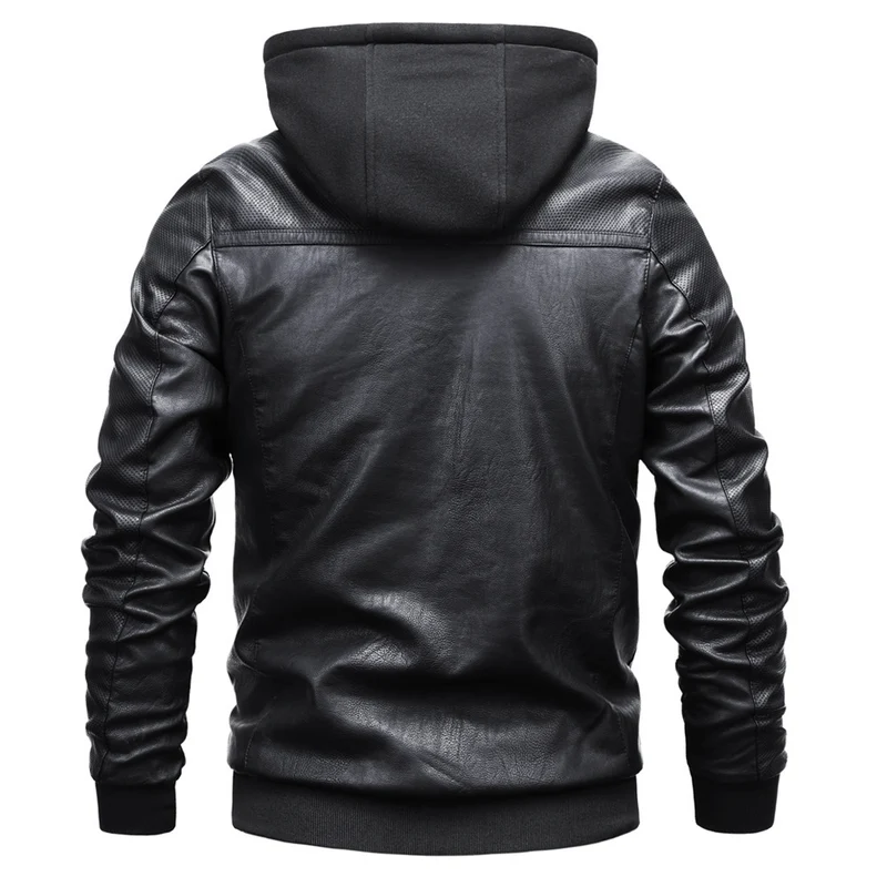 Herren Kunstleder-Hoodie-Bomber mit Teddyfutter, perforierten Ärmeln und Rippenbündchen Nord Taschen