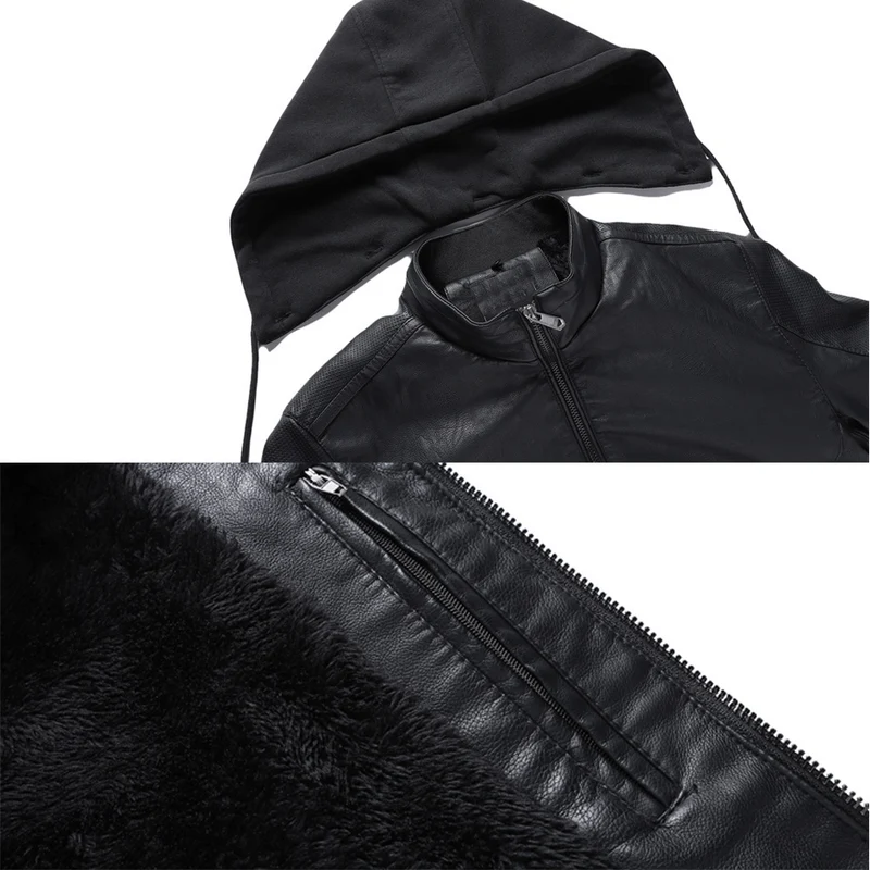 Herren Kunstleder-Hoodie-Bomber mit Teddyfutter, perforierten Ärmeln und Rippenbündchen Nord Taschen