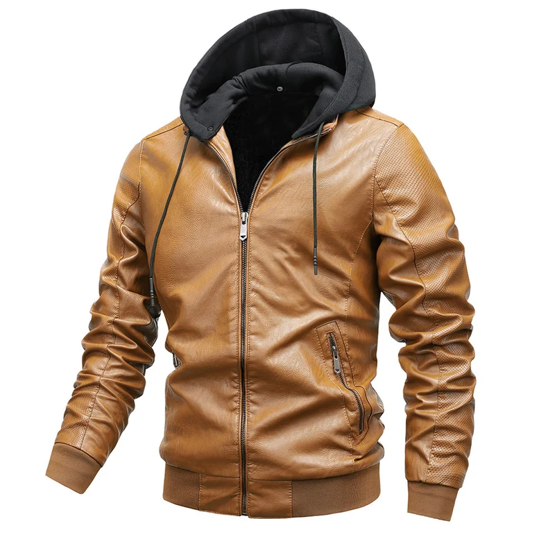 Herren Kunstleder-Hoodie-Bomber mit Teddyfutter, perforierten Ärmeln und Rippenbündchen Nord Taschen