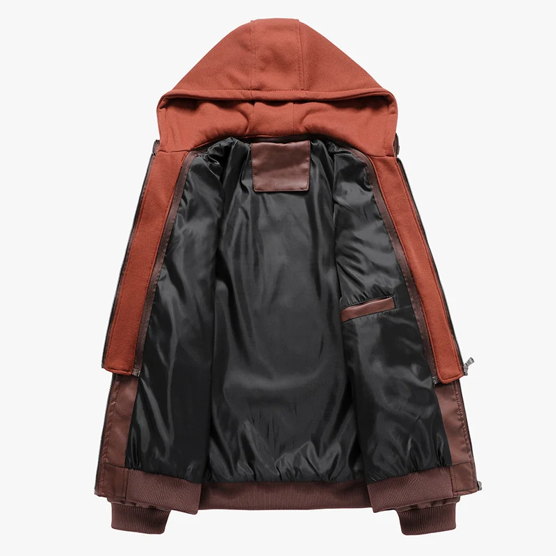Herren Kunstleder-Flightblouson mit integriertem Kapuzenlayer, Reißverschluss-Brusttasche und Rippbündchen Nord Taschen