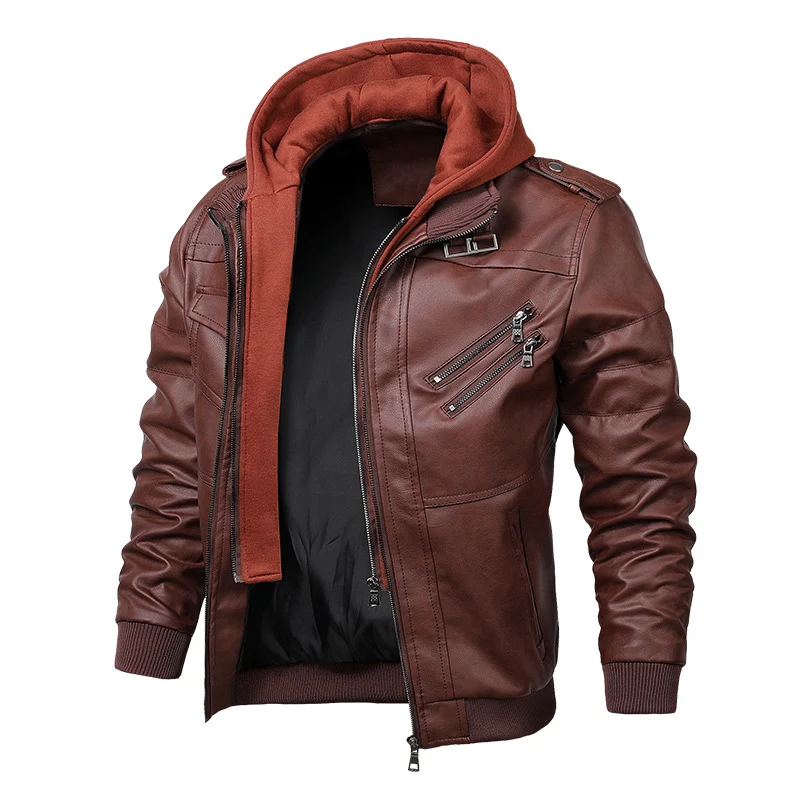 Herren Kunstleder-Flightblouson mit integriertem Kapuzenlayer, Reißverschluss-Brusttasche und Rippbündchen Nord Taschen