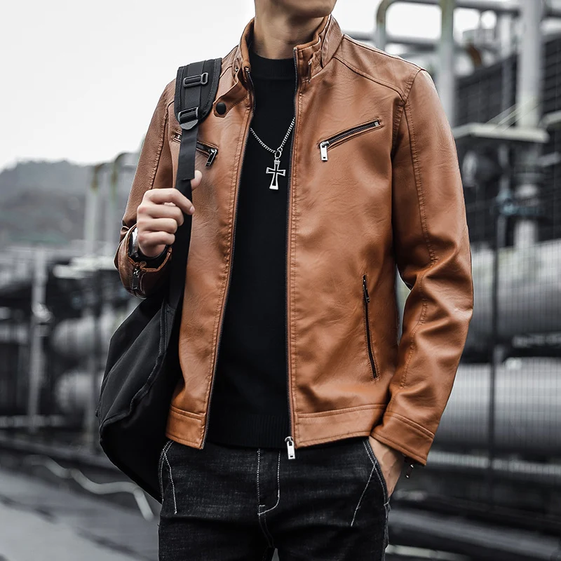 Herren Kunstleder-Fliegerblouson mit Stehkragen und Reißverschlusstaschen Nord Taschen
