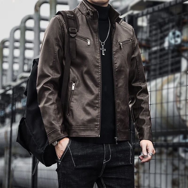Herren Kunstleder-Fliegerblouson mit Stehkragen und Reißverschlusstaschen Nord Taschen