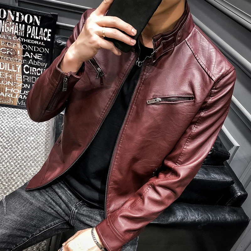 Herren Kunstleder-Fliegerblouson mit Stehkragen und Reißverschlusstaschen Nord Taschen
