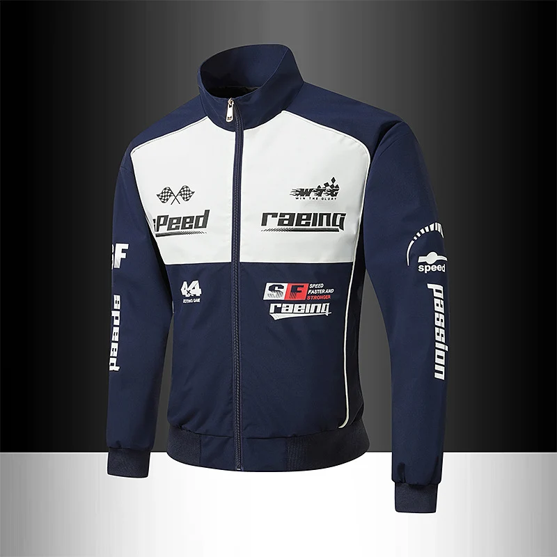 Herren Trackjacke im Motorsport-Look mit Logoprints und Stehkragen Nord Taschen