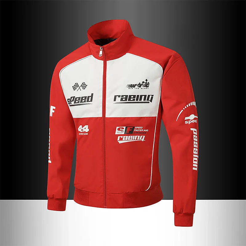 Herren Trackjacke im Motorsport-Look mit Logoprints und Stehkragen Nord Taschen