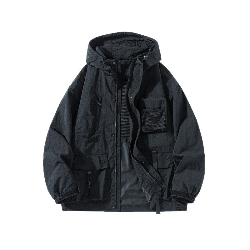 Herren Technische Utility-Outdoorjacke mit Kapuze Multifunktionstaschen und Mesh-Innenfutter Nord Taschen