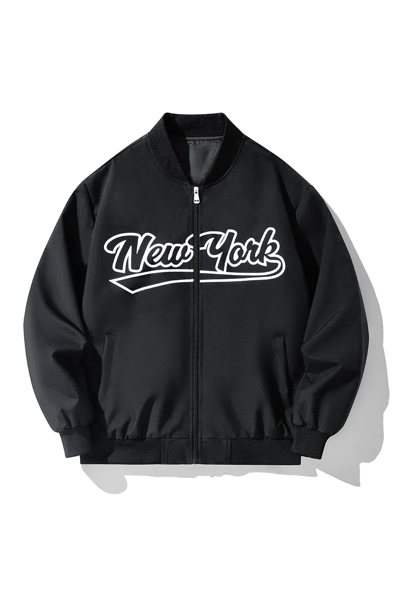 Herren Bomberjacke im College-Stil mit Script-Frontprint und Rippbündchen Nord Taschen