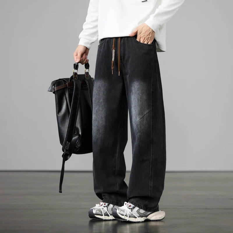 Herren Baggy-Denimhose mit Tunnelzug und Used-Wash-Details Nord Taschen