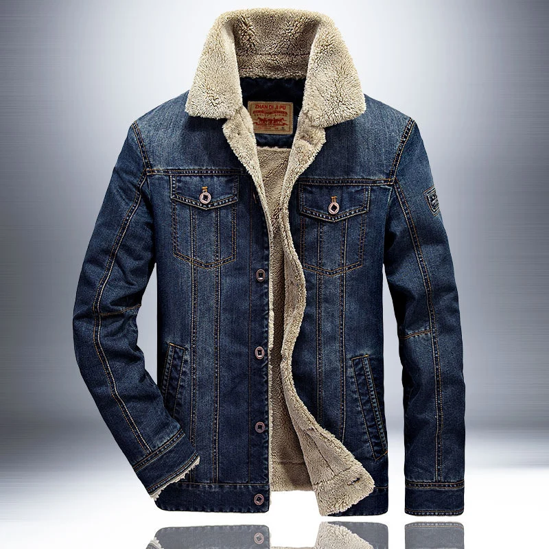 Herren Jeansjacke mit wärmender Sherpa-Innenfütterung und Hemdkragen Nord Taschen