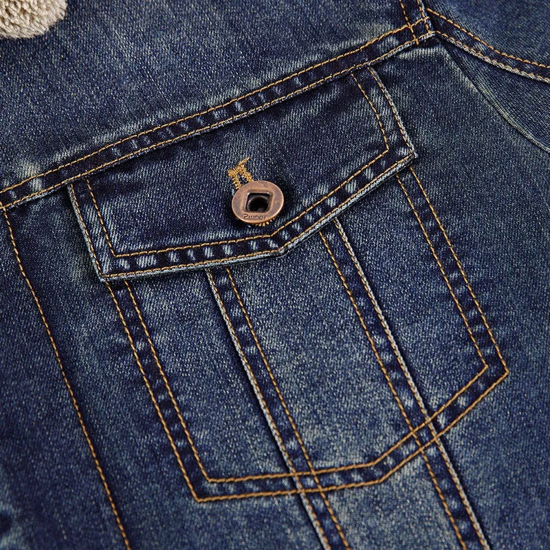 Herren Jeansjacke mit wärmender Sherpa-Innenfütterung und Hemdkragen Nord Taschen