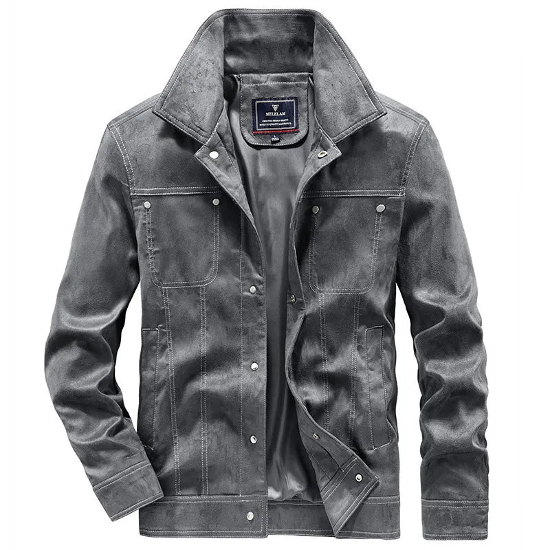 Herren Jeansjacke im Worker-Truckerstil mit markanten Kontraststeppungen Nord Taschen