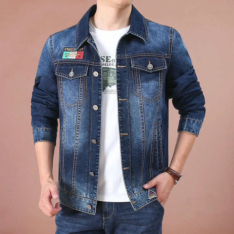 Herren Jeansjacke im Vintage-Look mit Patches und bedrucktem Innenfutter Nord Taschen