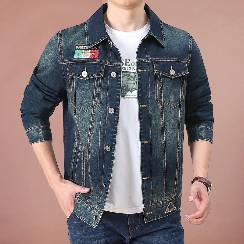 Herren Jeansjacke im Vintage-Look mit Patches und bedrucktem Innenfutter Nord Taschen