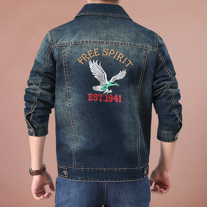 Herren Jeansjacke im Vintage-Look mit Patches und bedrucktem Innenfutter Nord Taschen