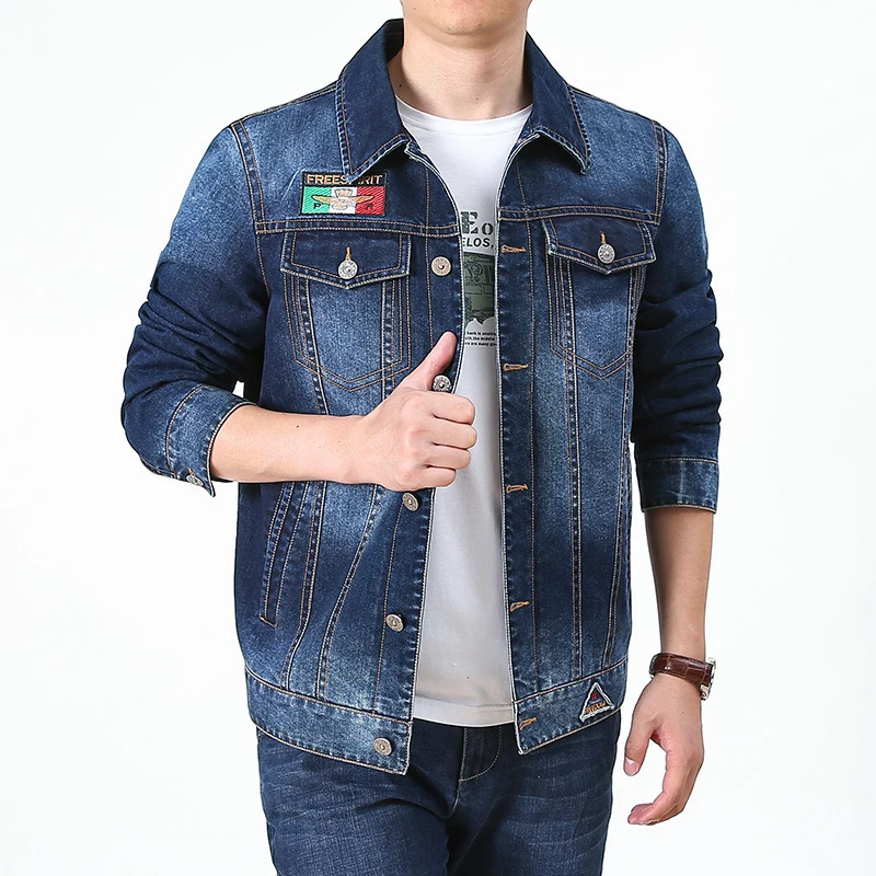 Herren Jeansjacke im Vintage-Look mit Patches und bedrucktem Innenfutter Nord Taschen