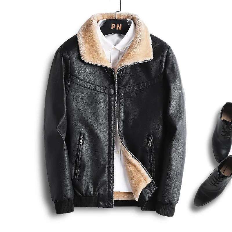 Herren gefütterte Kunstleder-Bomberjacke mit Sherpa-Kragen und wärmender Teddyinnenlage Nord Taschen
