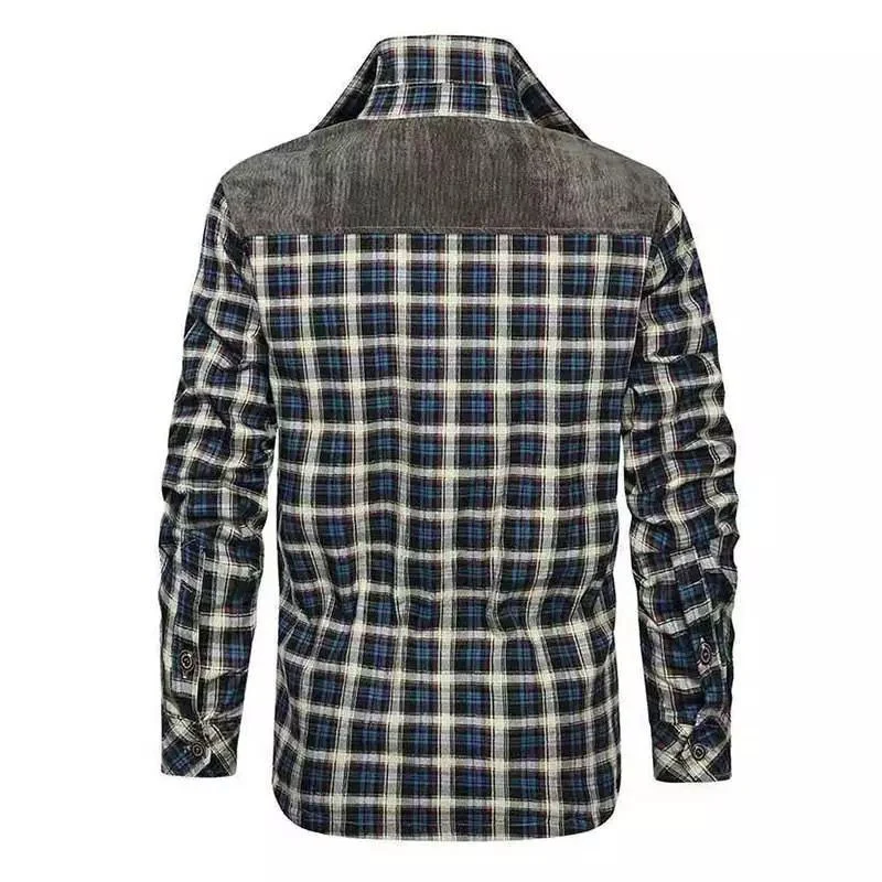 Herren gefütterte Karo-Hemdjacke mit Teddyfleece-Innenfutter, Brustpattentaschen und Schulterbesatz Nord Taschen