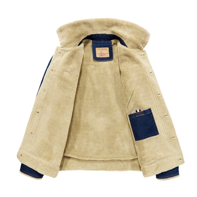 Herren gefütterte Jeansjacke mit Sherpa‑Innenfutter und hohem Kragen Nord Taschen