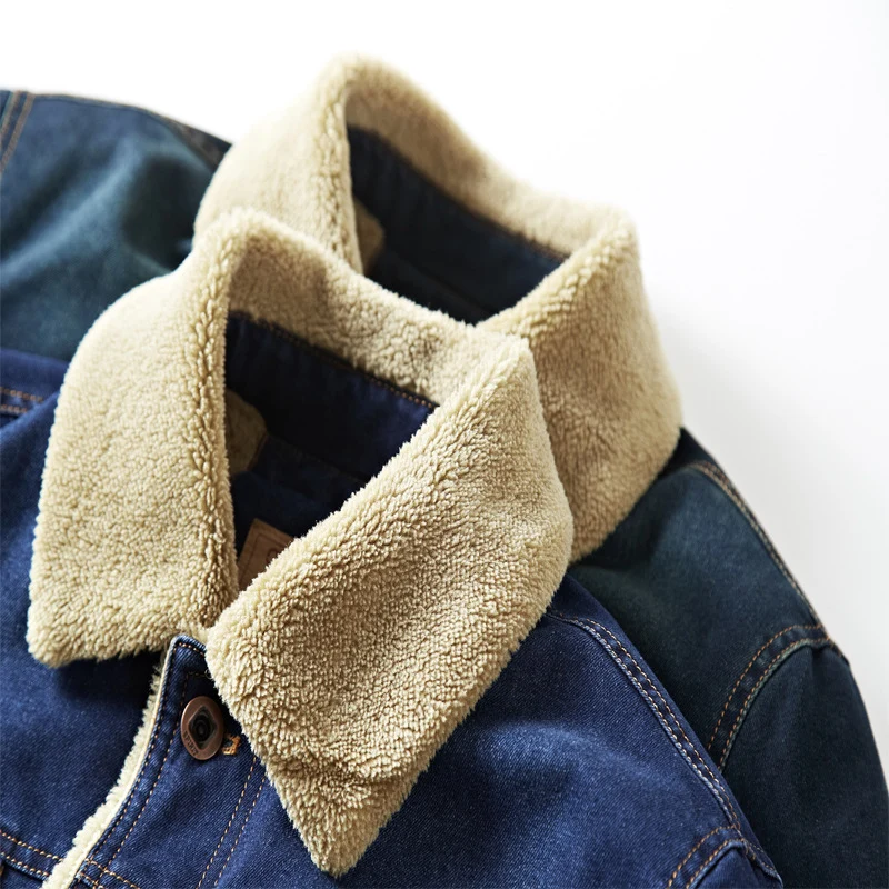 Herren gefütterte Jeansjacke mit Sherpa‑Innenfutter und hohem Kragen Nord Taschen