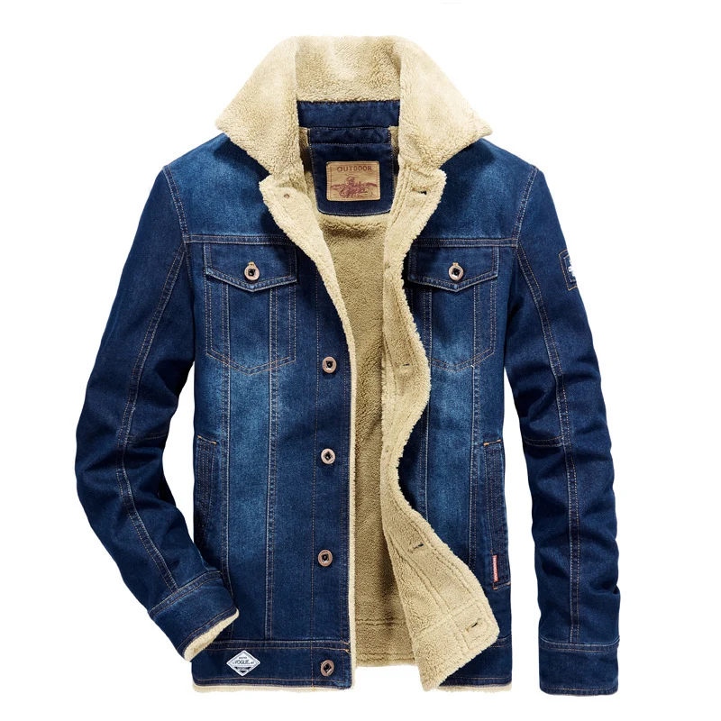Herren gefütterte Jeansjacke mit Sherpa‑Innenfutter und hohem Kragen Nord Taschen