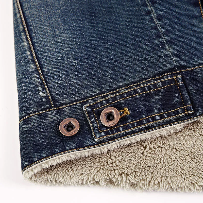 Herren Gefütterte Jeansjacke mit Sherpa-Innenfutter, Hemdkragen und Druckknopf‑Front Nord Taschen