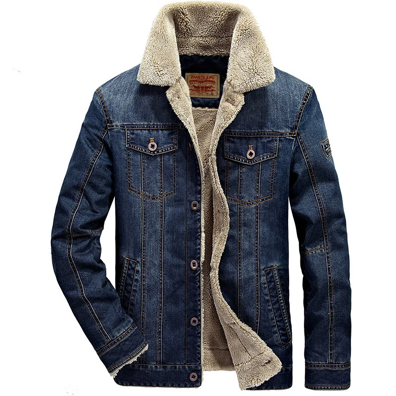 Herren Gefütterte Jeansjacke mit Sherpa-Innenfutter, Hemdkragen und Druckknopf‑Front Nord Taschen