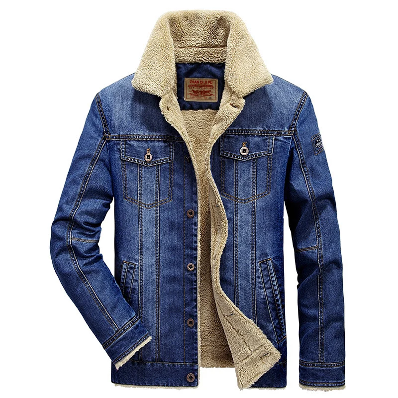 Herren Gefütterte Jeansjacke mit Sherpa-Innenfutter, Hemdkragen und Druckknopf‑Front Nord Taschen