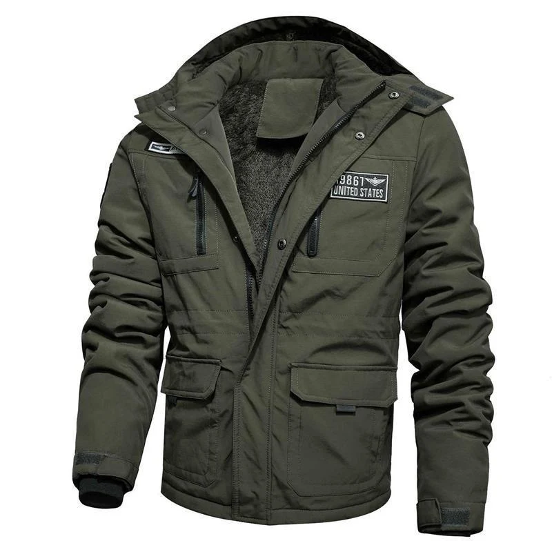 Herren Gefütterte Fieldjacke im Military-Utility‑Stil mit Kapuze und Fleece-Innenfutter Nord Taschen