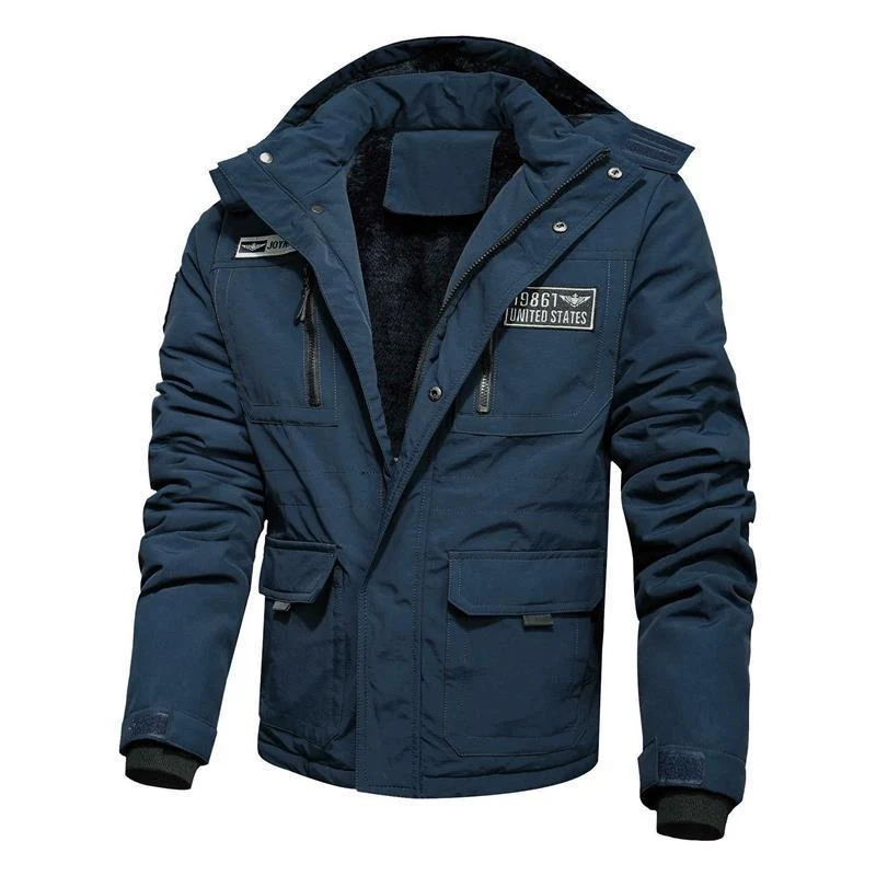 Herren Gefütterte Fieldjacke im Military-Utility‑Stil mit Kapuze und Fleece-Innenfutter Nord Taschen