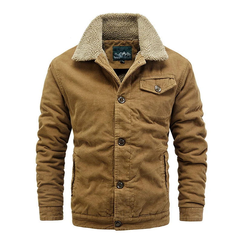 Herren gefütterte Cordjacke mit Sherpa‑Kragen und Teddyfleece‑Innenfutter Nord Taschen