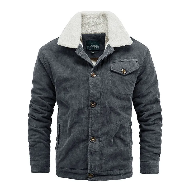 Herren gefütterte Cordjacke mit Sherpa‑Kragen und Teddyfleece‑Innenfutter Nord Taschen